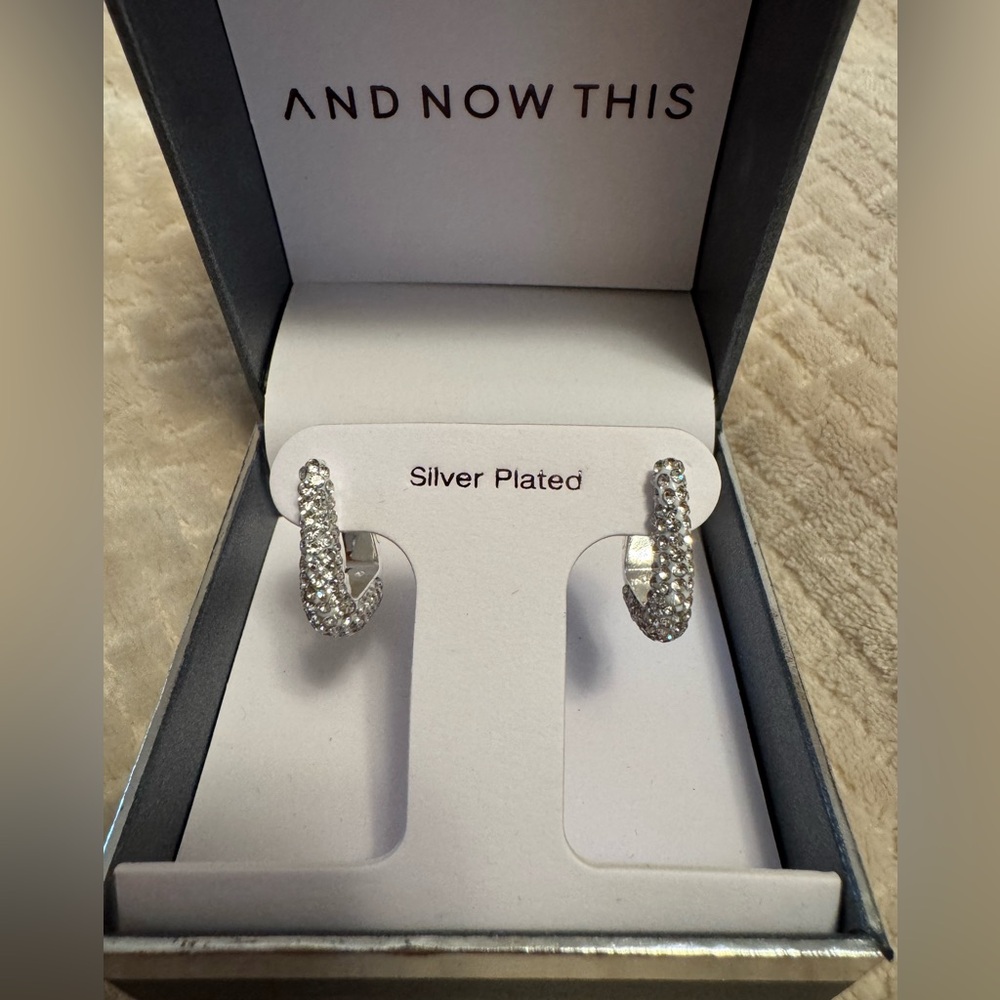 And Now This Silver Plated Crystal Hoop Earrings